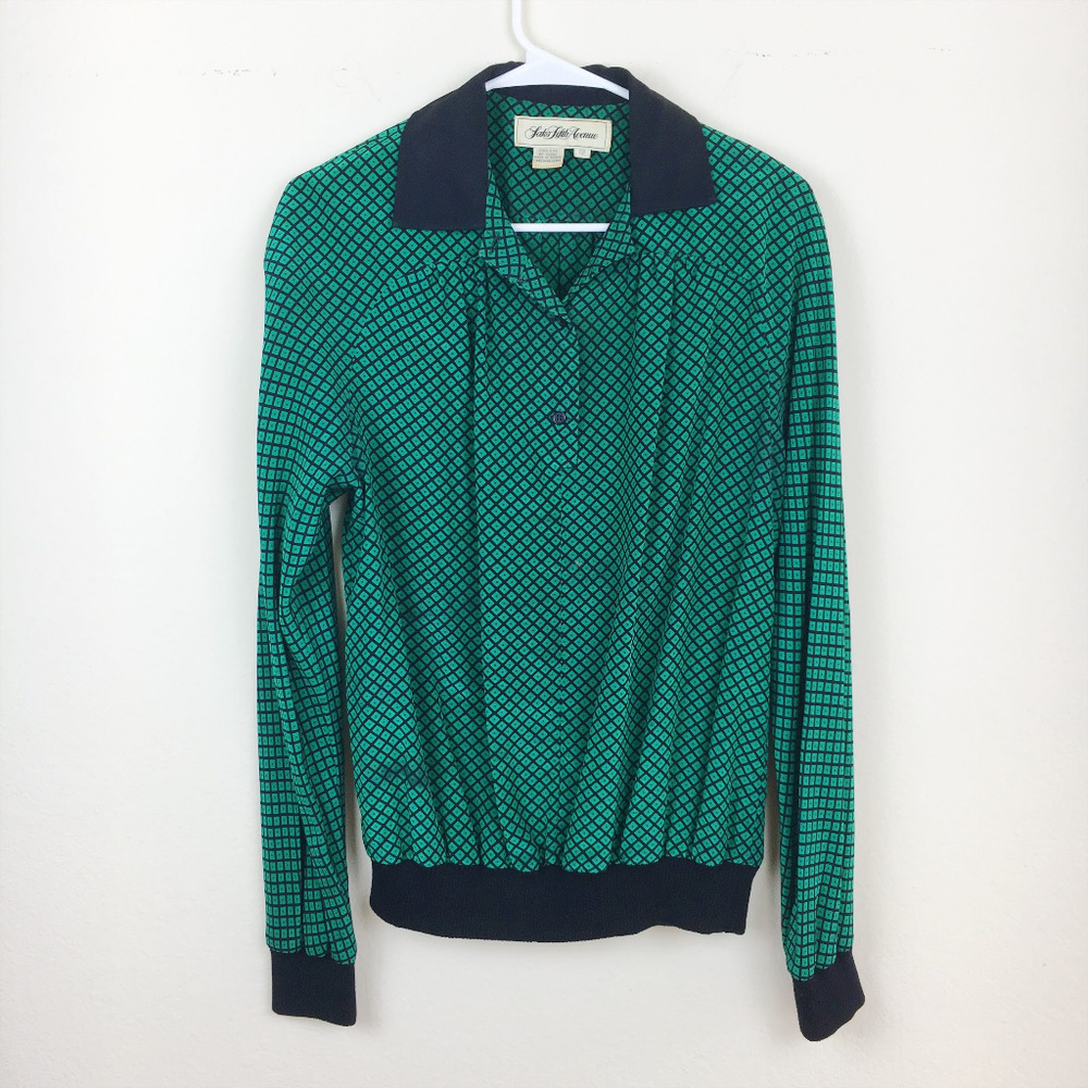 Vintage Green Silk Collared Pullover Blouse